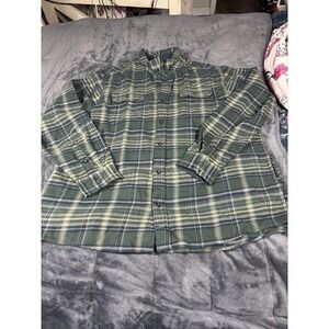 Men's XXL Woolrich Green Brawny Flannel Shirt Shacket Dusty Olive Plaid‎